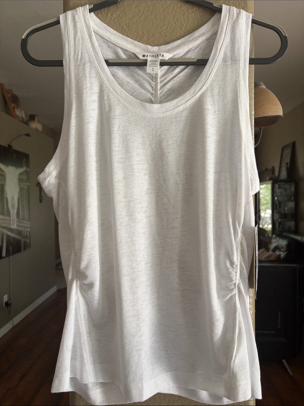 Athleta White Breezy Ruched Tank Top with Side Gather